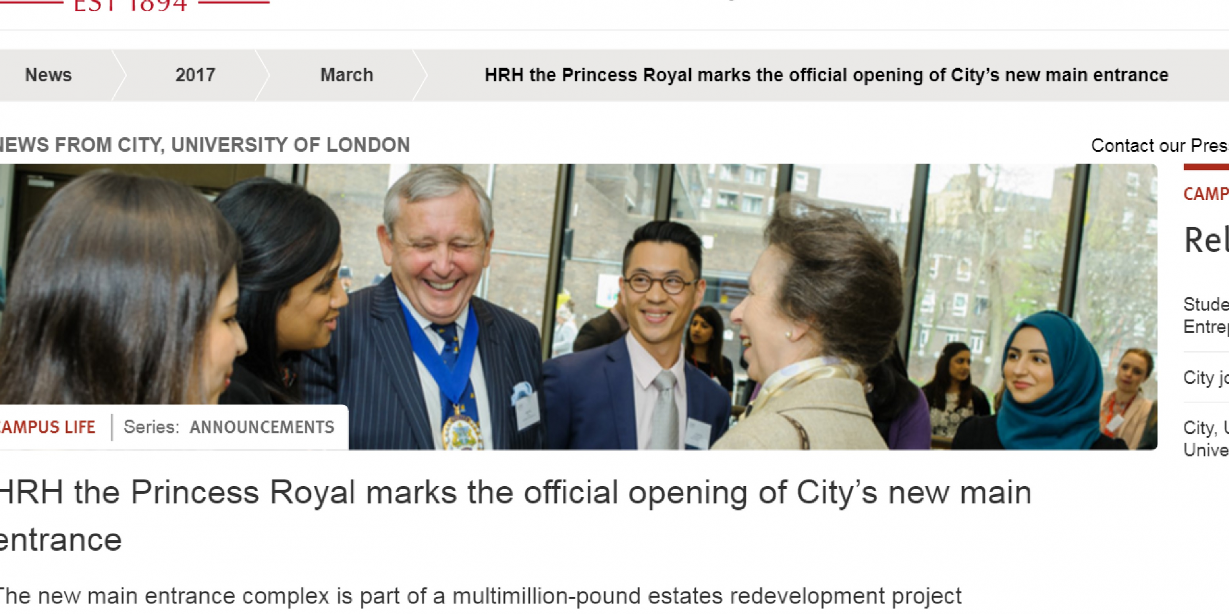 headline of Connan Tam meeting the Princess Royal